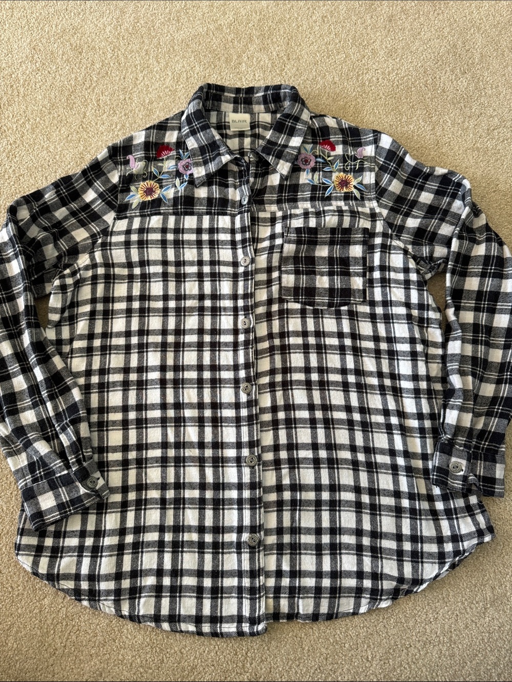 Women’s Blair Black & White Plaid Embroidered Button-Up Shirt